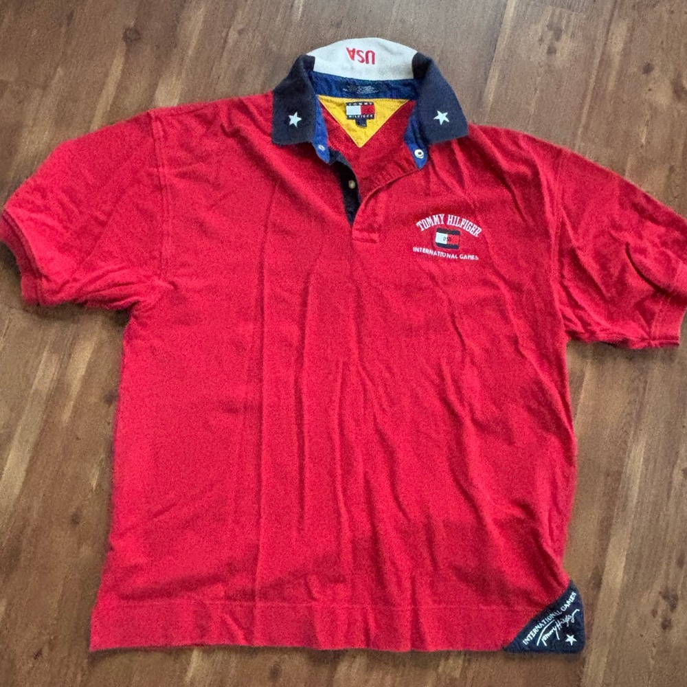 Vintage Tommy Hilfiger Red Polo Shirt for Men